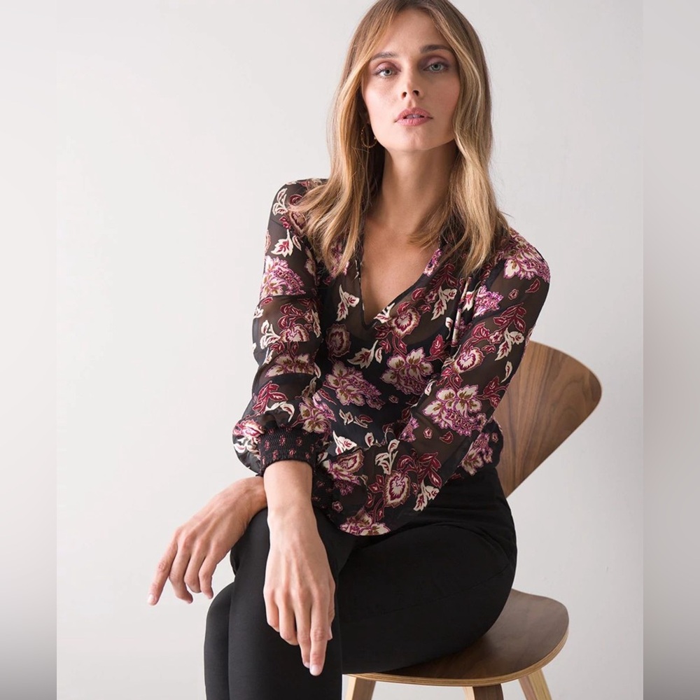 White House Black Market sheer floral blouse